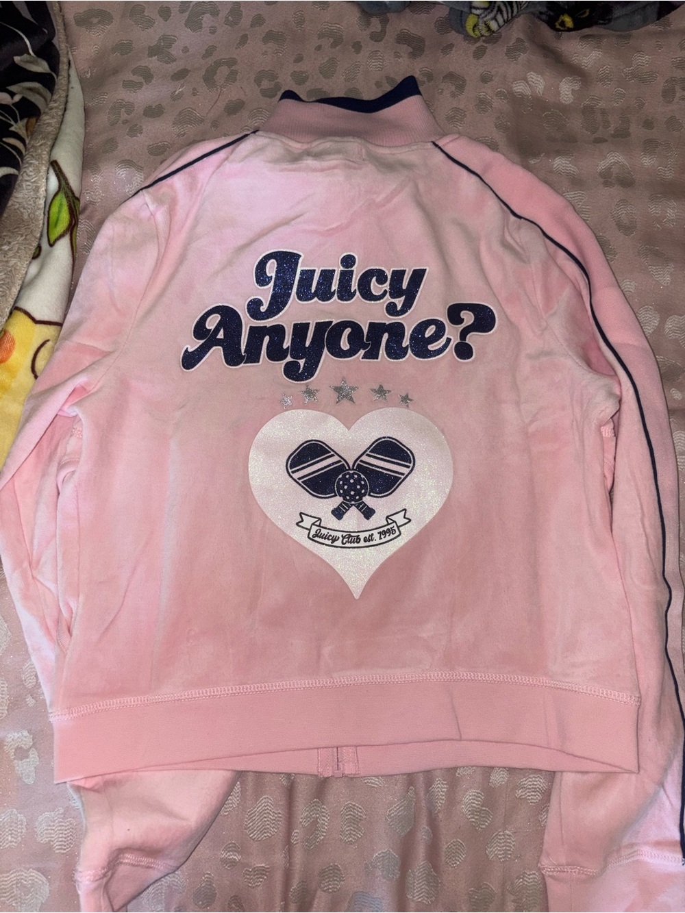 Juicy Couture Pink' Velour Jacket - 'Juicy Anyone?' Graphic